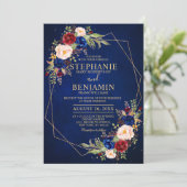 Invitation Burgundy Blush Floral moderne Mariage géométrique (Debout devant)