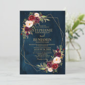 Invitation Burgundy Blush Floral moderne Mariage géométrique (Debout devant)