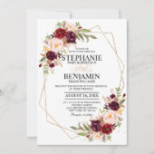 Invitation Burgundy Blush Floral moderne Mariage géométrique (Devant)