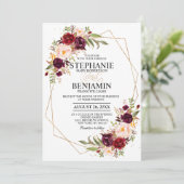 Invitation Burgundy Blush Floral moderne Mariage géométrique (Debout devant)