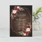 Invitation Burgundy Blush Floral moderne Mariage géométrique (Debout devant)