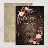 Invitation Burgundy Blush Floral moderne Mariage géométrique (Devant / Derrière)
