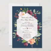 Invitation Burgundy Blush Floral Navy Bleu soirée Mariage (Devant)