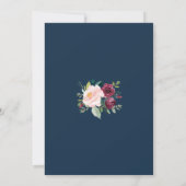 Invitation Burgundy Blush Floral Navy Bleu soirée Mariage (Dos)