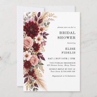 Invitation Burgundy Blush Floral Pampas Grass Mariage Shower