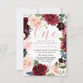 Invitation Burgundy Blush Floral Photo 1er anniversaire fête (Devant)