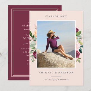 Invitation Burgundy Blush Floral Photo Party