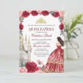 Invitation Burgundy Blush Floral Quinceanera Invitatiatiatiat (Debout devant)