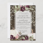 Invitation Burgundy Blush Floral Rustic Twinkle Mariage (Devant)