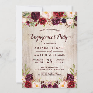 Invitation Burgundy Blush Floral Rustic Wood
