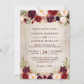 Invitation Burgundy Blush Floral Rustique Grange Mariage en b (Devant)