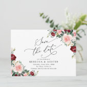 Invitation Burgundy Blush Floral Wedding Enregistrer la date (Debout devant)