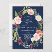 Invitation Burgundy Blush Floral Wreath Mariage bleu foncé (Devant)