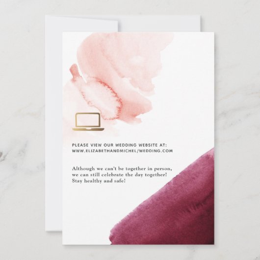 Invitation Burgundy & Blush Geometry Online Mariage virtuel (Dos)