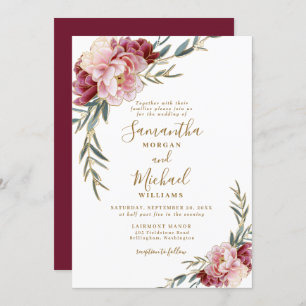 Invitation Burgundy Blush Gold Floral Mariage