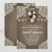 Invitation Burgundy Blush Gold Mason Jar Fête des mariées (Devant / Derrière)