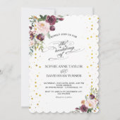 Invitation Burgundy Blush Ivory Floral Maroon Gold Mariage (Devant)