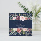Invitation Burgundy Blush Ivory Floral Navy Mariage bleu (Debout devant)