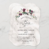 Invitation Burgundy Blush Ivory Florom Marbre Mariage (Devant / Derrière)