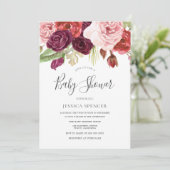 Invitation Burgundy Blush & Mint Floral Baby shower Invitatio (Debout devant)