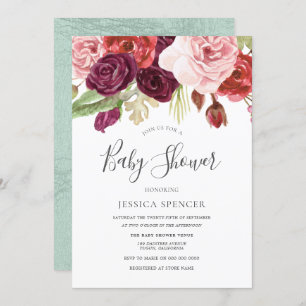 Invitation Burgundy Blush & Mint Floral Baby shower Invitatio
