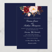 Invitation Burgundy Blush Navy Aquarelle Florale Mariage (Devant / Derrière)