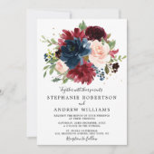 Invitation Burgundy Blush Navy Bleu Botanique Floral Mariage (Devant)