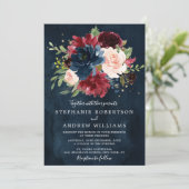 Invitation Burgundy Blush Navy Bleu Botanique Floral Mariage (Debout devant)