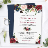Invitation Burgundy Blush Navy Bleu Floral Botanique Mariage