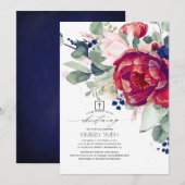Invitation Burgundy Blush Navy Blue Floral Christening (Devant / Derrière)