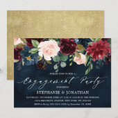 Invitation Burgundy Blush Navy Blue Floral Engagement Party (Devant / Derrière)