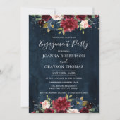 Invitation Burgundy Blush Navy Blue Floral Engagement Party (Devant)