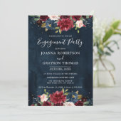 Invitation Burgundy Blush Navy Blue Floral Engagement Party (Debout devant)