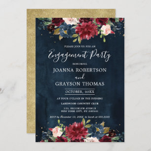 Invitation Burgundy Blush Navy Blue Floral Engagement Party