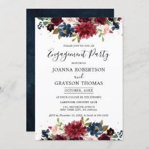 Invitation Burgundy Blush Navy Blue Floral Engagement Party