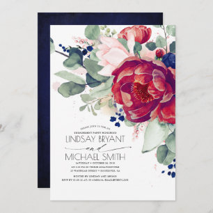 Invitation Burgundy Blush Navy Blue Floral Engagement Party