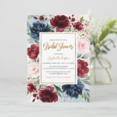 Invitation Burgundy Blush Navy Blue Floral Fête des mariées (Debout devant)
