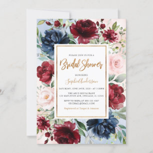 Invitation Burgundy Blush Navy Blue Floral Fête des mariées