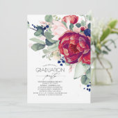 Invitation Burgundy Blush Navy Blue Floral Graduation Party (Debout devant)