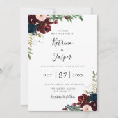 Invitation Burgundy Blush Navy Botanique Floral Mariage (Devant)