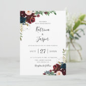 Invitation Burgundy Blush Navy Botanique Floral Mariage (Debout devant)