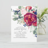 Invitation Burgundy Blush Navy Dîner de répétition Florale Bl (Debout devant)