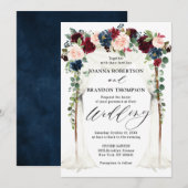 Invitation Burgundy Blush Navy Floral Arch Canopy Mariage (Devant / Derrière)