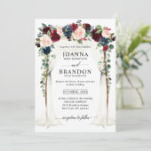 Invitation Burgundy Blush Navy Floral Arch Canopy Mariage (Debout devant)