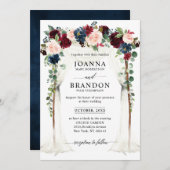 Invitation Burgundy Blush Navy Floral Arch Canopy Mariage (Devant / Derrière)