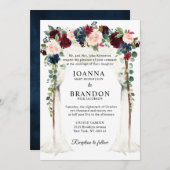 Invitation Burgundy Blush Navy Floral Arch Canopy Mariage (Devant / Derrière)