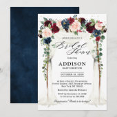 Invitation Burgundy Blush Navy Floral Arch Fête des mariées (Devant / Derrière)