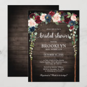 Invitation Burgundy Blush Navy Floral Arch Fête des mariées I (Devant / Derrière)