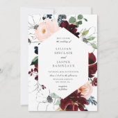 Invitation Burgundy Blush Navy Floral Frame Mariage (Devant)