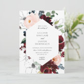 Invitation Burgundy Blush Navy Floral Frame Mariage (Debout devant)